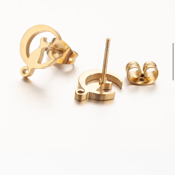 MOON CAT GOLD Stainless Steel Minimalist Stud Earrings With Gift Bag - Picture 2 of 5